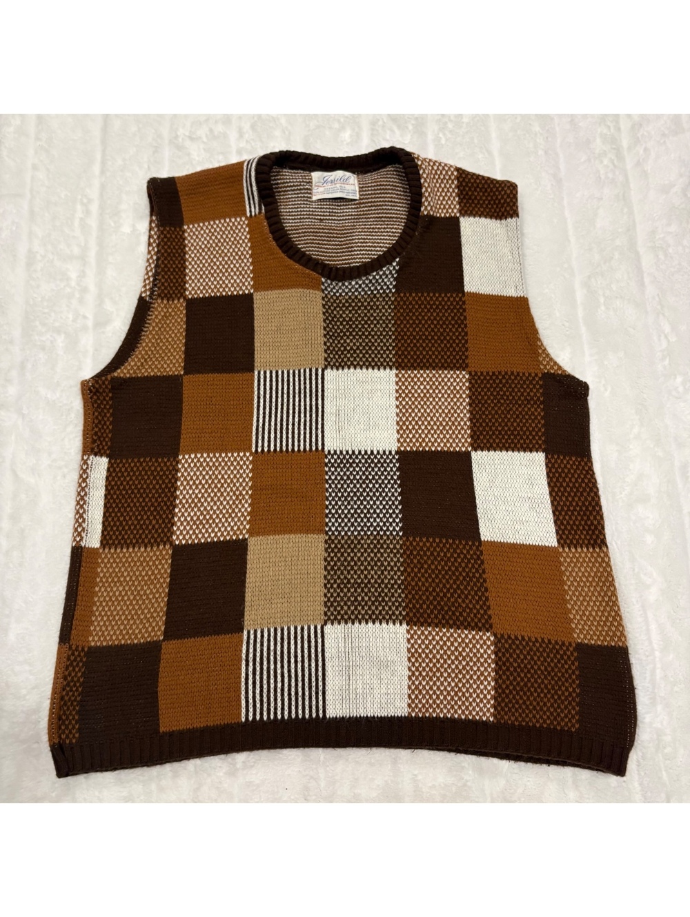 Jersild Vintage Grandpa Men's Brown Checkered Knit Sweater Vest Acrylic Size M